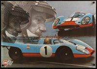 8d174 GULF PORSCHE 917 2-sided 24x33 Swiss advertising poster '70s Jo Siffert & schematic of racer!