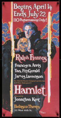 8d118 HAMLET 18x36 stage poster '95 cool Doug Johnson art of Ralph Fiennes in title role!