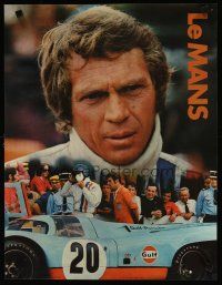 8d437 LE MANS orange title style special 17x22 '71 close up image of race car driver Steve McQueen!