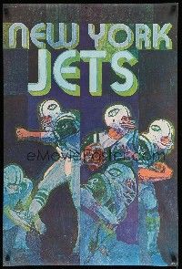 8d454 NEW YORK JETS 24x36 special '72 three cool art images of football players!