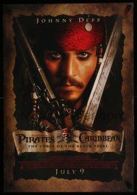 8d462 PIRATES OF THE CARIBBEAN 2-sided 19x27 special '03 Curse of the Black Pearl, Depp, Rush!