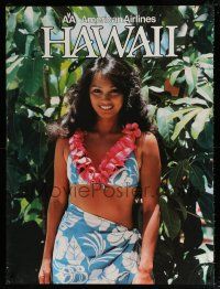 8d020 AMERICAN AIRLINES HAWAII 30x40 travel poster '80s cool image of pretty woman in leis!