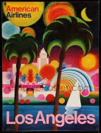 8d022 AMERICAN AIRLINES LOS ANGELES 30x40 travel poster '80s cool colorful cityscape artwork!