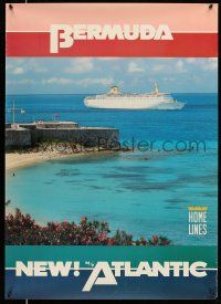 8d023 BERMUDA 25x35 travel poster '80s great image of Caribbean Ocean & cruise ship!