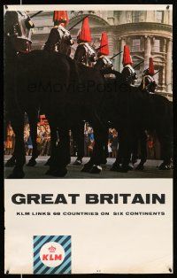 8d072 GREAT BRITAIN KLM 25x40 English travel poster '60s travel, cool photo of men on horseback!