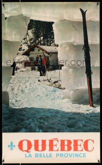 8d048 QUEBEC LA BELLE PROVINCE 24x39 Canadian travel poster '60s skies and house made of ice!