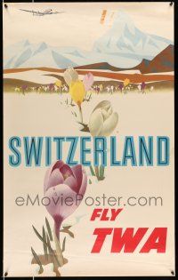 8d038 TWA SWITZERLAND 25x40 travel poster 1950s wonderful art of nature by David Klein!