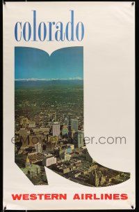 8d045 WESTERN AIRLINES COLORADO 25x39 travel poster '60s cool image of the city inside of a boot!