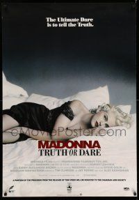8d816 TRUTH OR DARE 27x39 Canadian video poster '91 Madonna, ultimate dare is to tell the truth!