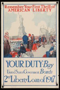 8d018 YOUR DUTY 20x30 WWI war poster '17 remember your first thrill of American liberty!