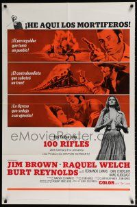8f008 100 RIFLES Spanish/U.S. export 1sh '69 Jim Brown, Raquel Welch & Burt Reynolds!