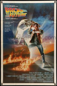 8f048 BACK TO THE FUTURE 1sh '85 Robert Zemeckis, art of Michael J. Fox & Delorean by Drew!