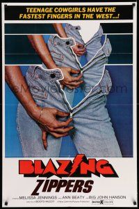 8f082 BLAZING ZIPPERS 1sh '74 Boots McCoy directed, Melissa Jennings as sexy cowgirl!