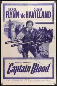 8f104 CAPTAIN BLOOD 1sh R56 Errol Flynn, Olivia de Havilland, Curtiz classic!