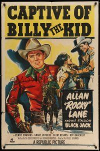 8f105 CAPTIVE OF BILLY THE KID 1sh '52 cool art of cowboy Rocky Lane & his stallion Black Jack!