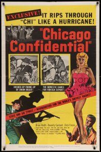 8f124 CHICAGO CONFIDENTIAL 1sh '57 puts the finger on the B-girls and the heat on the hoods!