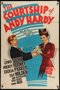 8f166 COURTSHIP OF ANDY HARDY style C 1sh '42 close up of Mickey Rooney, Donna Reed & Lewis Stone!