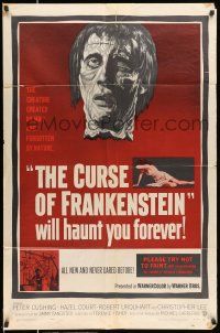 8f179 CURSE OF FRANKENSTEIN 1sh '57 cool close up artwork of Christopher Lee as the monster!