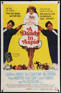 8f182 DANDY IN ASPIC 1sh '68 Laurence Harvey & Anthony Mann, Mia Farrow, spy thriller!