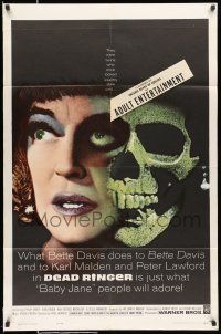 8f189 DEAD RINGER 1sh '64 creepy close up of skull & Bette Davis, who kills her own twin!