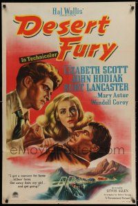 8f192 DESERT FURY 1sh '47 art of Burt Lancaster about to punch John Hodiak, Lizabeth Scott!
