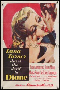 8f198 DIANE 1sh '56 sexy Lana Turner dares the devil, great close up romantic art!