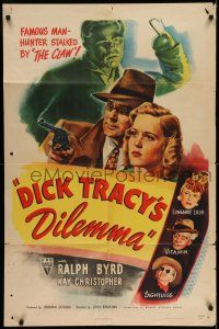 8f201 DICK TRACY'S DILEMMA style A 1sh '47 art of Ralph Byrd vs The Claw, Sightless, & Vitamin!