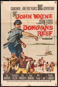 8f209 DONOVAN'S REEF 1sh '63 John Ford, great art of punching sailor John Wayne & Lee Marvin!