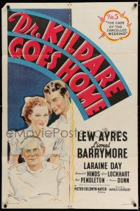 8f216 DR. KILDARE GOES HOME 1sh '40 artwork of medical Lew Ayres, Lionel Barrymore, Laraine Day!