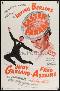 8f230 EASTER PARADE 1sh R62 art of Judy Garland & Fred Astaire, Irving Berlin musical