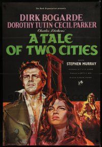 8f867 TALE OF TWO CITIES English 1sh '58 great artwork of Dirk Bogarde on his way to execution!