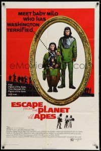 8f242 ESCAPE FROM THE PLANET OF THE APES 1sh '71 meet Baby Milo who has Washington terrified!