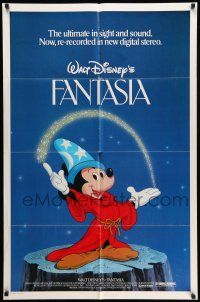 8f254 FANTASIA 1sh R82 great image of Mickey Mouse, Disney musical cartoon classic!
