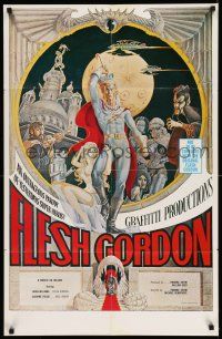 8f275 FLESH GORDON 26x36 special poster 1974 wacky erotic super hero art by George Barr!