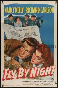 8f276 FLY BY NIGHT 1sh '42 Robert Siodmak film noir, imitation of Hitchcock's The 39 Steps!