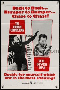 8f293 FRENCH CONNECTION/SEVEN-UPS 1sh '74 crime thriller double-bill, the greatest chase movies!