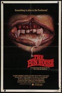 8f304 FUNHOUSE 1sh '81 Tobe Hooper, creepy close up of drooling mouth with nasty teeth!
