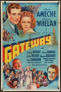 8f310 GATEWAY 1sh '38 great stone litho art of Don Ameche, Arleen Whelan & more!