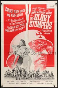 8f333 GLORY STOMPERS 1sh '67 AIP biker, Dennis Hopper, wild image of bikers on the rampage!