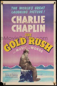 8f339 GOLD RUSH 1sh R41 Charlie Chaplin classic, World's great laughing picture!