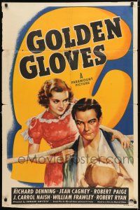 8f340 GOLDEN GLOVES style A 1sh '40 art of boxer Richard Denning & pretty Jeanne Cagney!