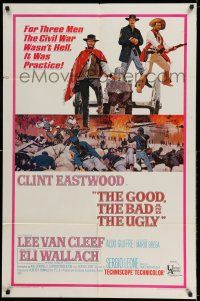 8f344 GOOD, THE BAD & THE UGLY 1sh '68 Clint Eastwood, Lee Van Cleef, Wallach, Leone classic!