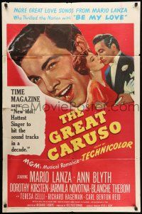 8f350 GREAT CARUSO 1sh '51 huge close up headshot of Mario Lanza & with pretty Ann Blyth!