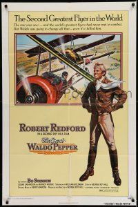 8f354 GREAT WALDO PEPPER yellow style 1sh '75 George Roy Hill, Robert Redford, early aviation art!