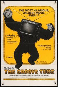 8f362 GROOVE TUBE 1sh '74 Chevy Chase, like TV's Saturday Night Live, wild image of gorilla w/tv!