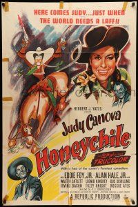 8f406 HONEYCHILE 1sh '51 wonderful artwork of cowgirl Judy Canova on horse by Al Hirschfeld!