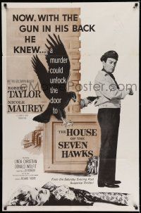 8f418 HOUSE OF THE SEVEN HAWKS 1sh '59 treasure hunter Robert Taylor with gun in his back!