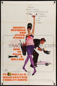 8f422 HOW TO STEAL A MILLION 1sh '66 art of sexy Audrey Hepburn & Peter O'Toole by McGinnis!