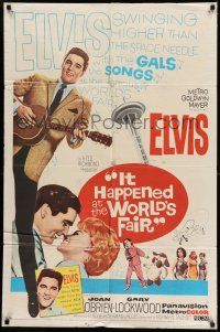 8f443 IT HAPPENED AT THE WORLD'S FAIR 1sh '63 Elvis Presley swings higher than the Space Needle!