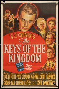 8f474 KEYS OF THE KINGDOM style A 1sh '44 stone litho of Gregory Peck, Vincent Price, and top cast!